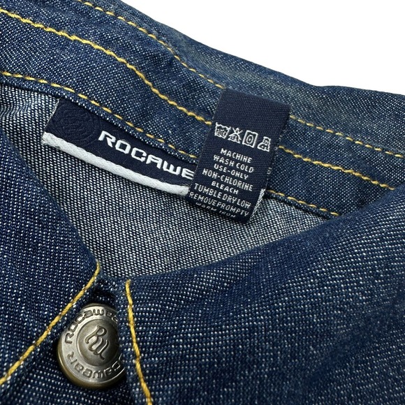 ROCAWEAR Vintage Mens Blue Denim Button Up Jacket Trucker Hip Hop Y2K 3XL - Picture 7 of 16